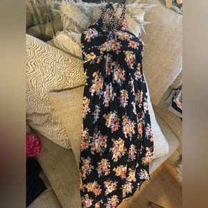 Forever 21 Black Floral Strapless Dress